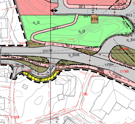 Planforslaget viser også ny avkjørsel på sørsiden av Nordåsvegen (f_sv1), og stenging av eksisterende avkjørsel.