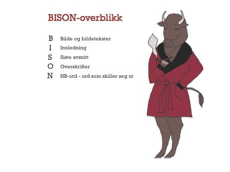 Orientering i teksten ved hjelp av BISON Bruk BISON til å orientere deg i bilder og bildetekster,