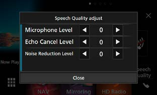 Funksjoner i løpet av et anrop Juster lydstyrken til stemmen din 1 Trykk på [Speech Quality] (talekvalitet). 2 Trykk på [T] eller [U] i [Microphone Level] (mikrofonnivå).