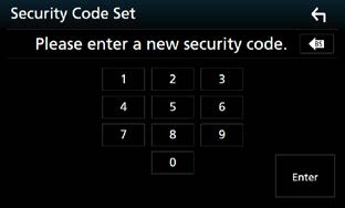 Merk at sikkerhetskoden kan settes til en 4 til 8-sifret kode etter eget valg. 1 Trykk på [Security Code Set] (sikkerhetskodesett) på sikkerhetsskjermen.