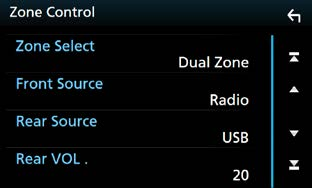 Lydkontroll Sonekontroll 6 Sett hver kilde som følger. Du kan velge ulike kilder for fremre og bakre posisjon i kjøretøyet. 1 Trykk på <MENU>-knappen (Meny)/ volumknappen. Oppsprettmenyen vises.
