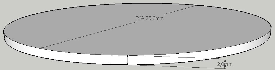 2.2. Prøveobjekt Figur 1 viser hvordan prøveobjektene ser ut og dimensjonene til objektet, 75mm i diameter og 2mm i tykkelse.. Et prøveobjekt er enten laget av PEX eller PFA.