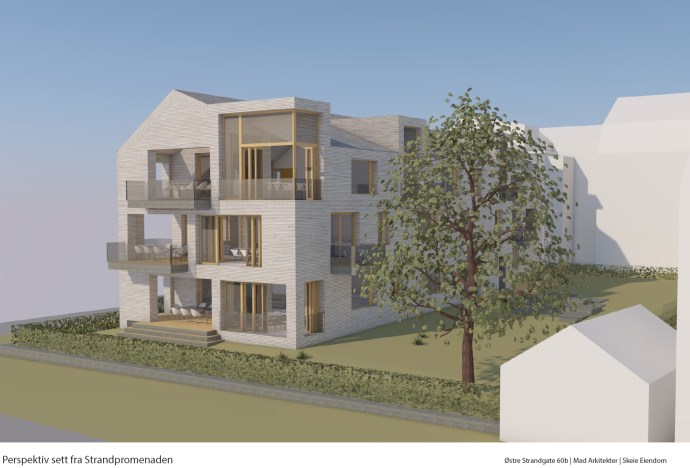 Byggehøyder Murbyplanens bestemmelser tillater å erstatte eks. bygg på Østre Strandgate 60 B med et nybygg med 11 m mønehøyde (tilsvarer kote +13) og 8 m gesimshøyde (tilsvarer kote +10).