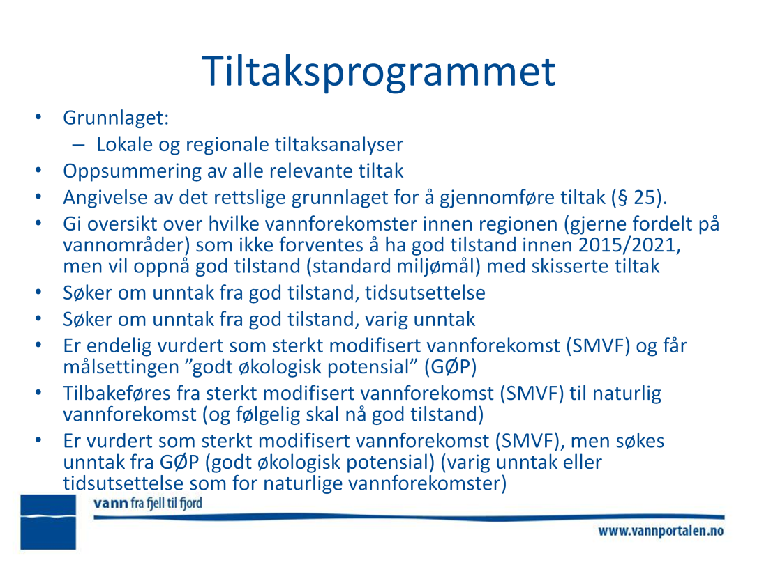 Mal for tiltaksprogrammet og eventuell ytterligere veiledning