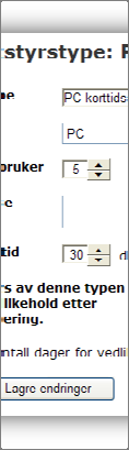 Det er mulig å endree de samme feltene som ble vist når utstyrstype ble lagt til. Figur 10 Endre utstyrstype 2.6.