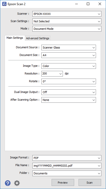 Skanning 6. Angi innstillinger for fillagringen. Bildeformat: Velg lagringsformatet fra listen. Du kan angi detaljerte innstillinger for hvert lagringsformat med unntak av BITMAP og PNG.