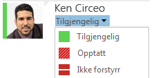 Angi eller endre tilgjengeligheten din Tilgjengeligheten lar andre se med et øyekast om du og kontaktene er tilgjengelig akkurat nå.