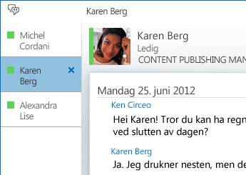 Lync 2013 4 Fanebaserte samtaler Med fanebaserte samtaler kan du nå ha alle samtalene, direktemeldingene og chatterommene i ett samtalevindu.