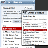 Fig. 9: Bussinformasjon. MIT har et eget transportsystem, og på denne siden får man opplyst når og hvor bussene går.