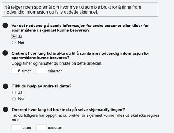 tid brukt på utfylling av skjemaet.