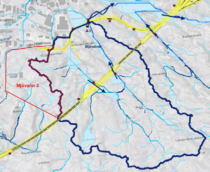 7. Hydrologi og forurensning 7.1 Situasjon Området som er vurdert for temaet er knyttet til nedslagsfeltet for Mjåvann med utløp til Bukkesteinsvannet via en utsprengt kanal fra 1980-tallet.