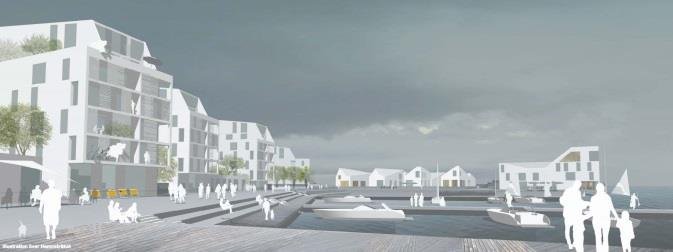 En havnepromenade som forutsetter byutvikling/fortetting i strandområdet bygger ikke opp om utvikling av lokalsenter nær kollektivknutepunkt (Gausel stasjon og kollektivstopp).