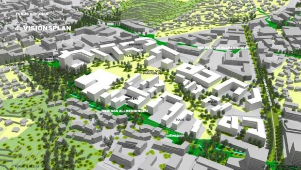 Figuren til høyre viser en mulig bebyggelsesstruktur områder rundt 2020park.