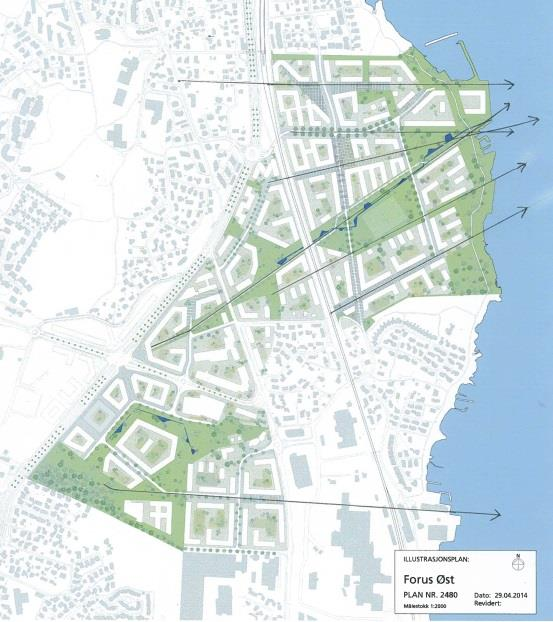 stedsanalysen at eksisterende område mangler urbane kvaliteter (gater), tverrforbindelser og planlagte visuelle utsiktslinjer i forhold til Gandsfjorden.