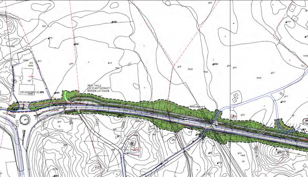 3.2.2.5 Flyplassvegen, RV 580 Gang- og sykkelveg Alternativ D er i berøring med gjeldende reguleringsplan for "Flyplassvegen, RV 580 gang-og sykkelveg, parsell Kokstadkrysset-Lilandsvegen" (planid