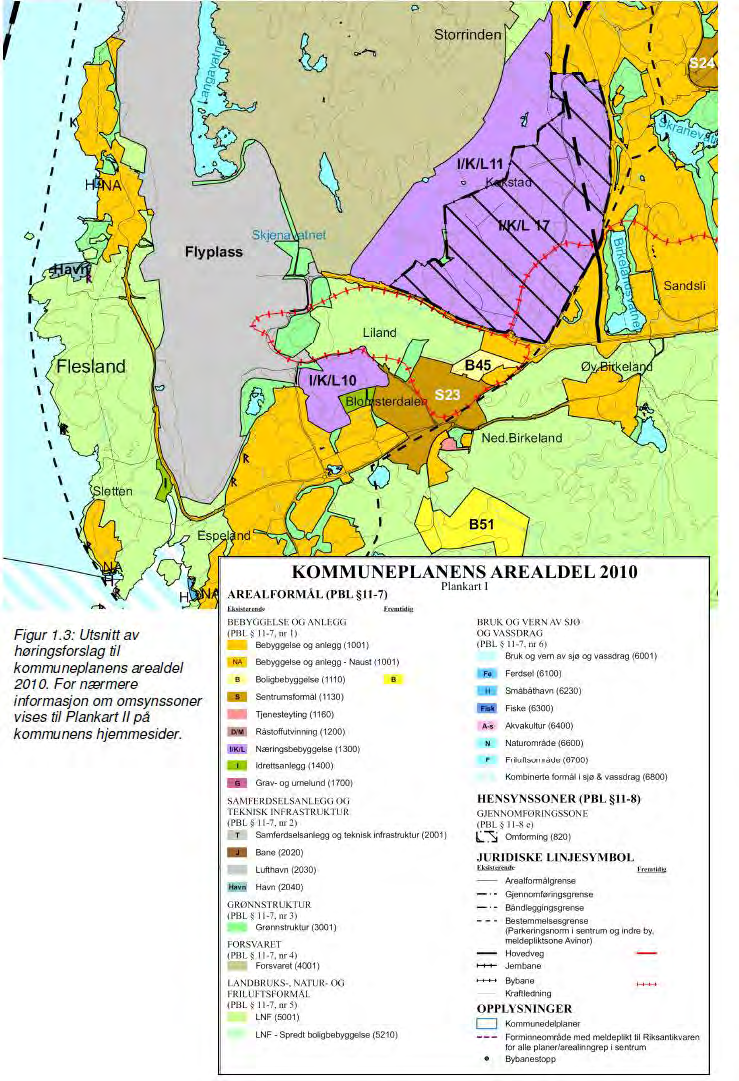 Figur 4.3 Utsnitt av høringsforslag til kommuneplanens arealdel 2010.