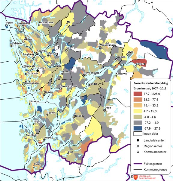 8 Hordaland i tal Nr. 1-20 Folketalsutvikling Størst prosentvis folkeauke i Bergen og omland frå 2007 20.