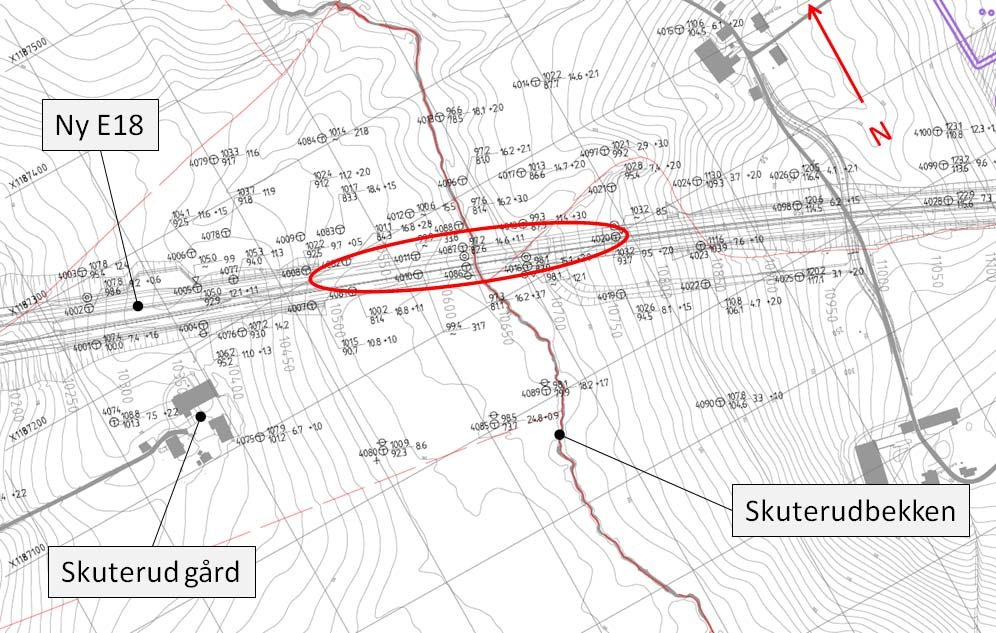 Figur 3-2: Utsnitt av borplan ved Grunnforhold For informasjon om grunnforholdene ved planlagt bro henvises det til /2/ og /4/. I det følgende er det gitt en kort oppsummering.