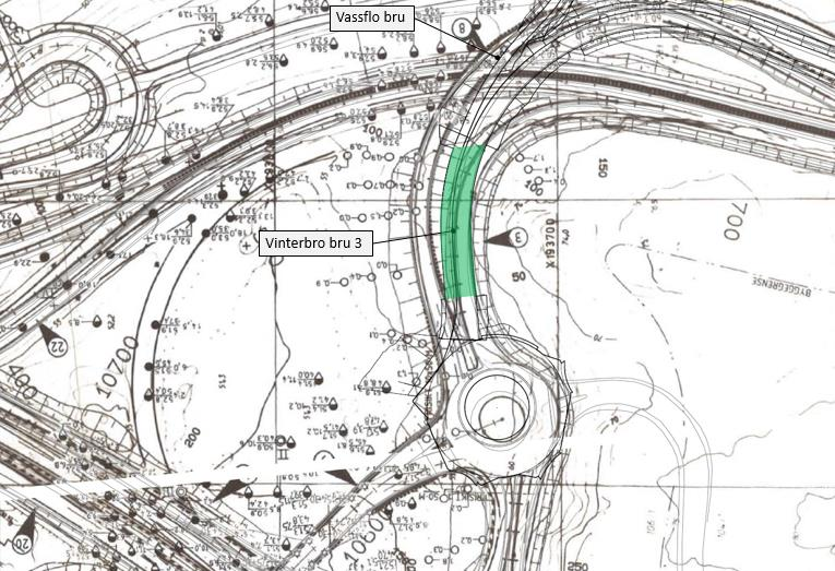 Figur 6-1 Samlet borplan med plassering av Vinterbro bru 3 Figur 6-1 viser at det er utført en del enkle sonderinger i område hvor brua er planlagt.