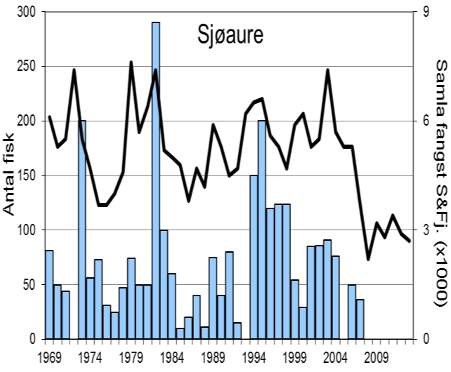 Sidan 2009 har ein del av den registrerte laksefangsten vorte sett ut att i elva, i 2013 utgjorde det heile 57 % av fangsten.