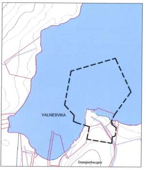 5 Beskrivelse av planområdet, eksisterende forhold 5.1 Beliggenhet Området ligger på odden på nordøstsiden av Valnesvika.