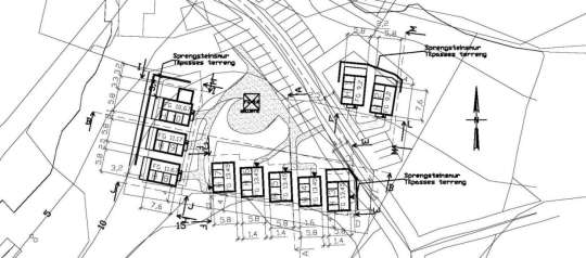 6.3 Bebyggelsens plassering og utforming Situasjonsplan Det aller meste av planområdet er utbygget. Det gjenstår fire boliger i felt B2 og B3. (H3, H4, H5 og H6 på situasjonsplanen nedenfor.