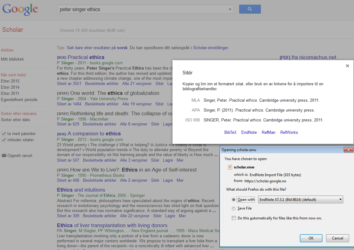 Fra Google Scholar til EndNote Utfør et søk.