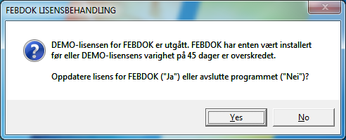 Lisensiering Når du starter FEBDOK for første gang etter en installasjon må du lisensiere programmet.