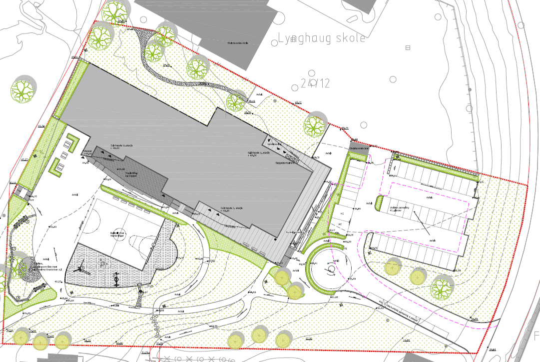 Landskapsplan Utearealene opparbeides med ulike lekeapparater, ballplass og sitteplasser.