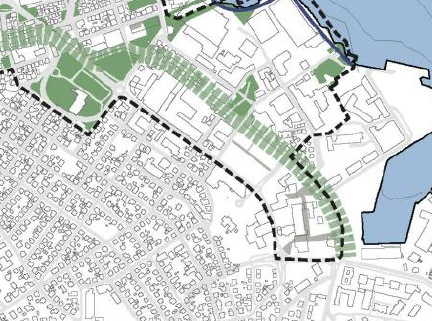 Utsnitt av temakart grøntdrag fra høringsutkastet INNSPILL TIL KDP FOR STAVANGER SENTRUM Tou City AS ønsker å utvikle tomten i Støperigata 39 i tråd med kommunedelplan for Stavanger sentrum.