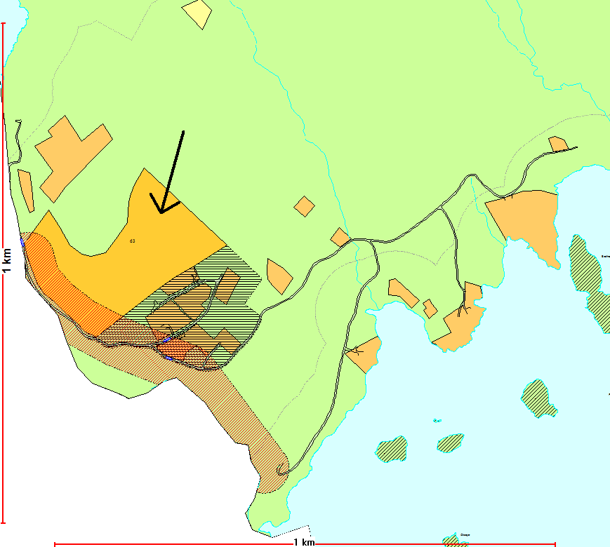 Figur 7Utsnitt av kommuneplanens arealdel 2013-2024 Planforslaget grenser i sør