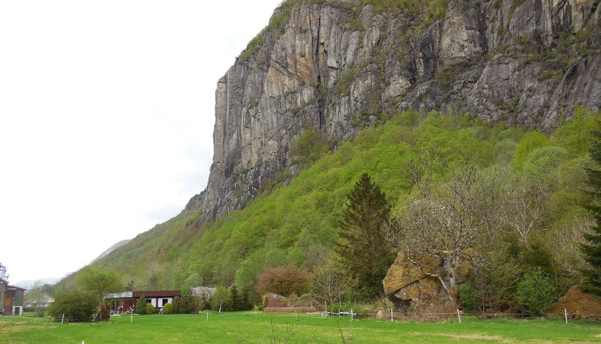 Store skredblokker ligger ute på flaten like i overkant av bebyggelsen lengst nord (figur 14).