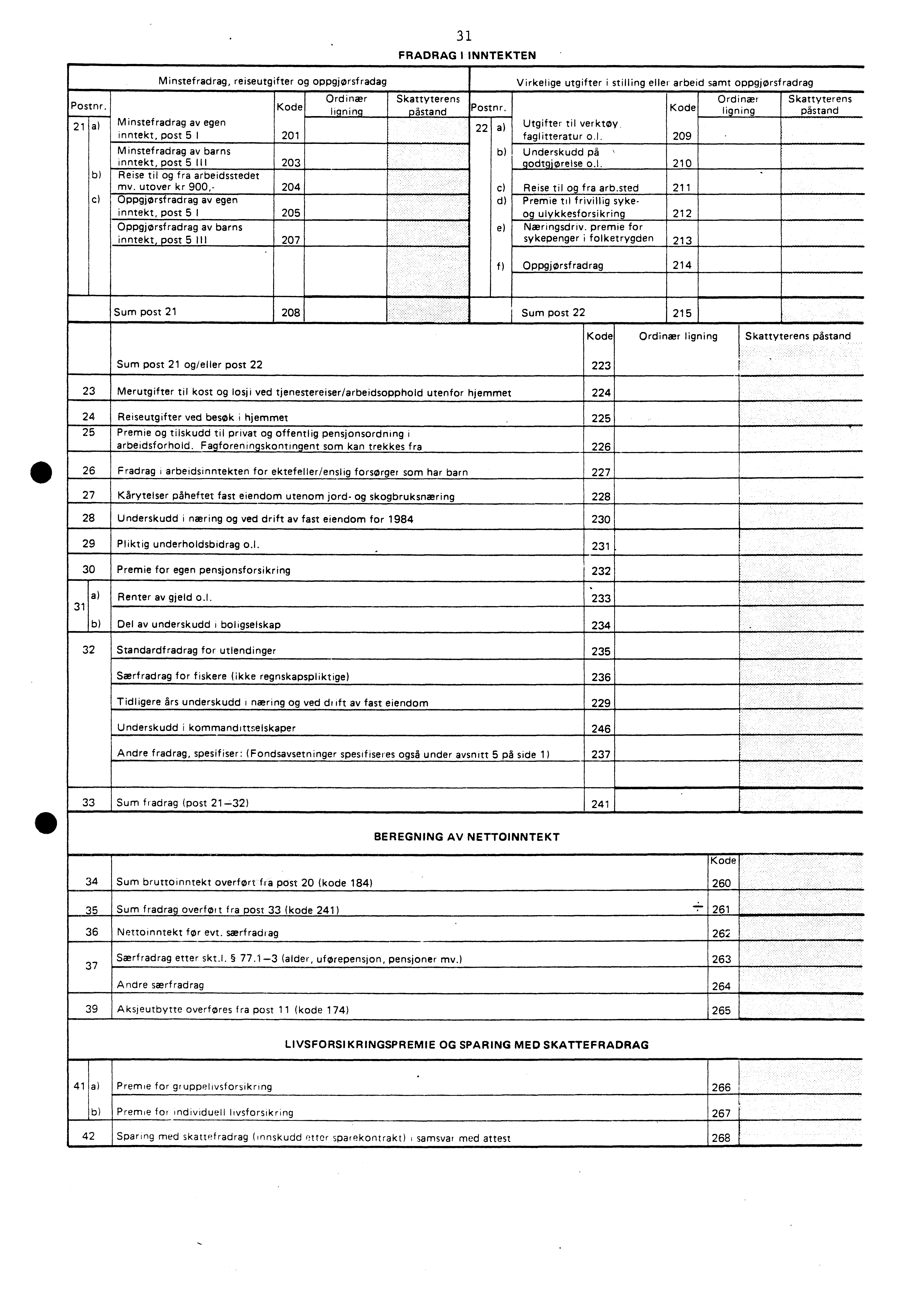 31 FRADRAG I INNTEKTEN Postnr.