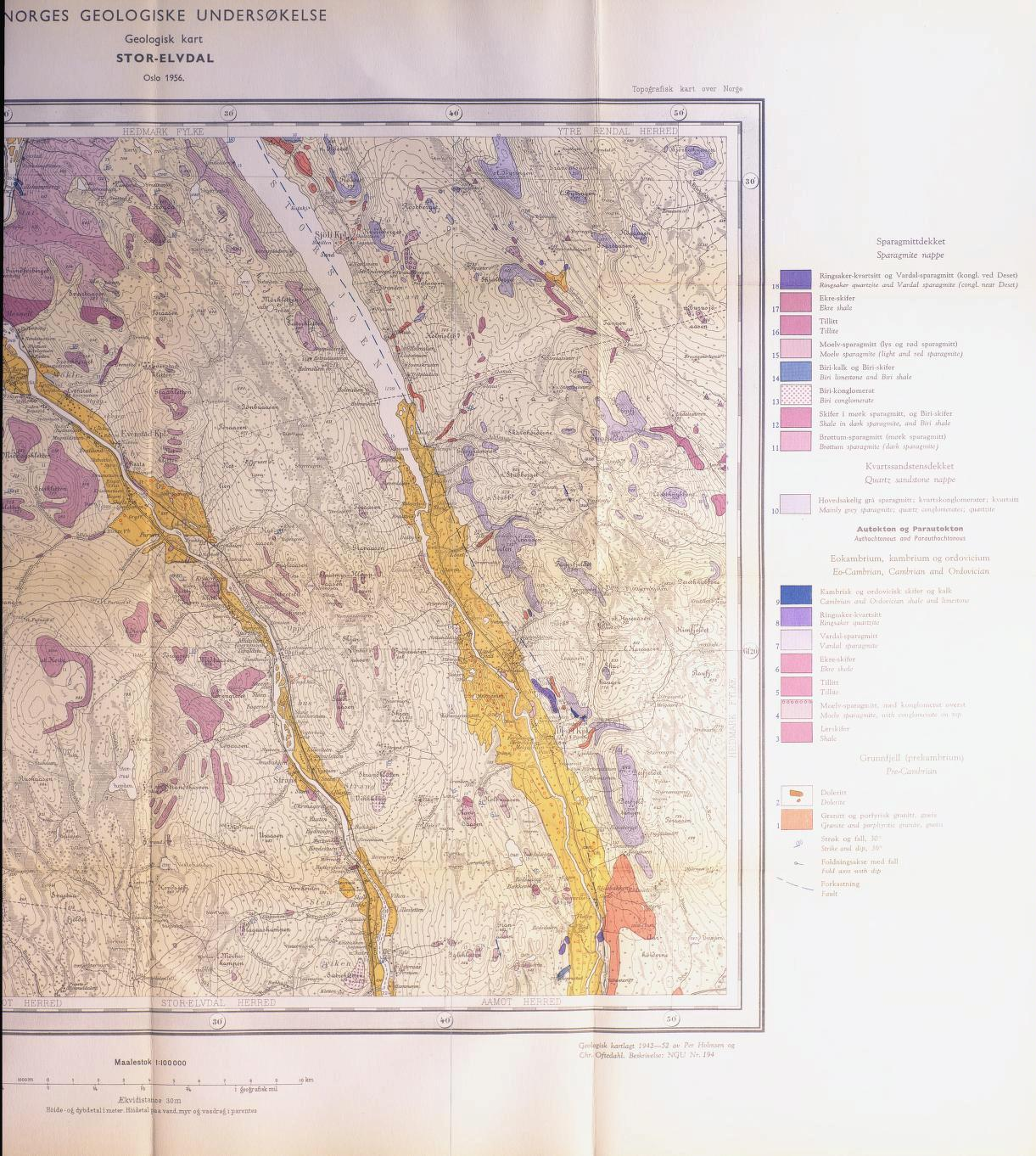 ORGES GEOLOGISKE UNDERSØKELSE Geologisk kart STOR-ELVDAL Oslo 1956. Topografisk kart over Norge I I > i 1 > J % 1 \^ 1 h j *. f "^m /' 1 LI - ] ' _ *-T.'"SS * - MM - -V ' -f- '. ^^^_ 1.