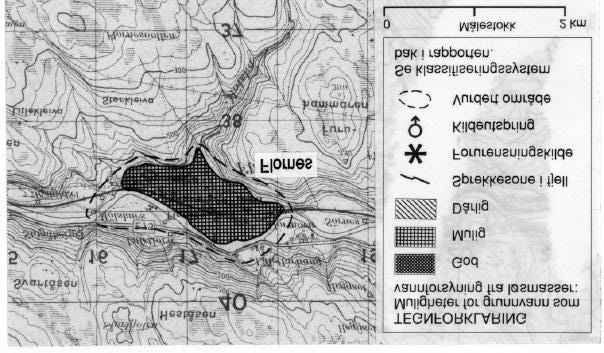 Fig.2. Utsnitt av kartblad (M711) 1721-IV Flornes, som viser løsmasseavsetninger med muligheter for grunnvannsuttak ved Flornes.