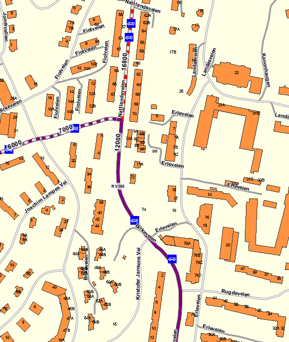 2 Dagens trafikkbilde 2.1 Biltrafikk Planområdet grenser til RV 585 Nattlandsveien i vest, og omfatter Erleveien i øst.
