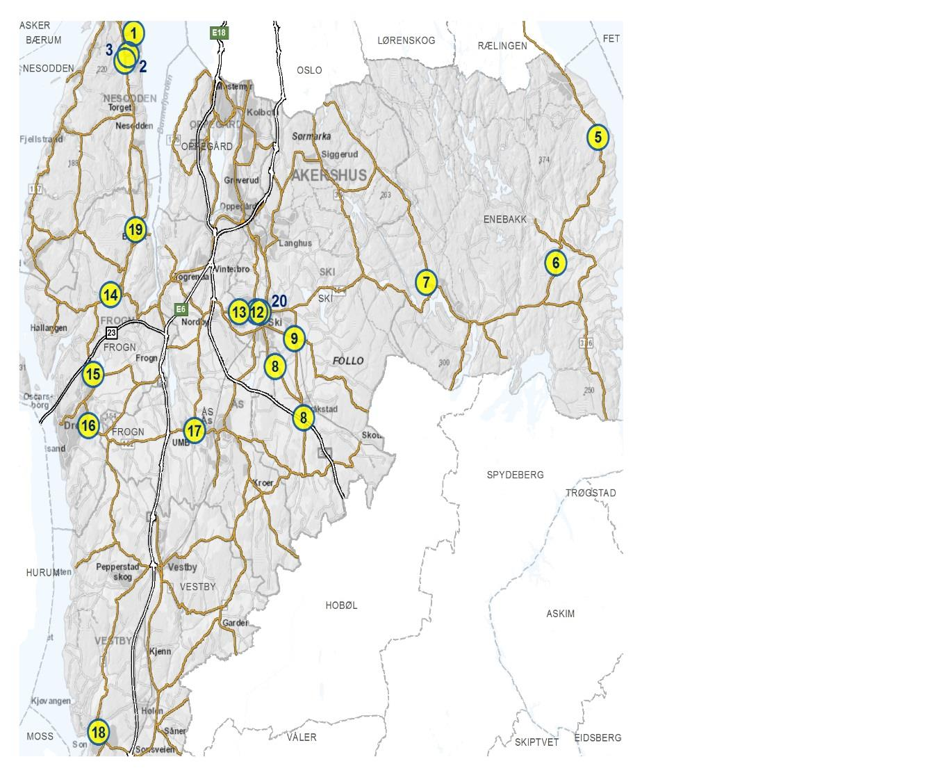 Prosjekter Follo 1 Fv 107 GS Hellvikskog vei 2 Fv 107 GS Røerveien - Gamle Hellvikvei 3 Fv 156 GS Røerveien: Torget-Fjordvangen 5 Fv 120 GS Stranden skole - Kåterudveien 6 Fv 120 GS Lillestrømveien: