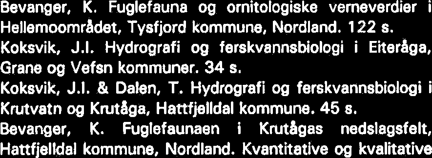Fiskeribiologiske undersekelser i vatn i Sanddelavassdraget, Nord-Trendelag, somrene 1976 og 1977. (LFI-40). 27 S. Sivertsen, B. Fiskeribiologiske undersekelser i Huddingsvatn, Reyrvik, 1974-1977.