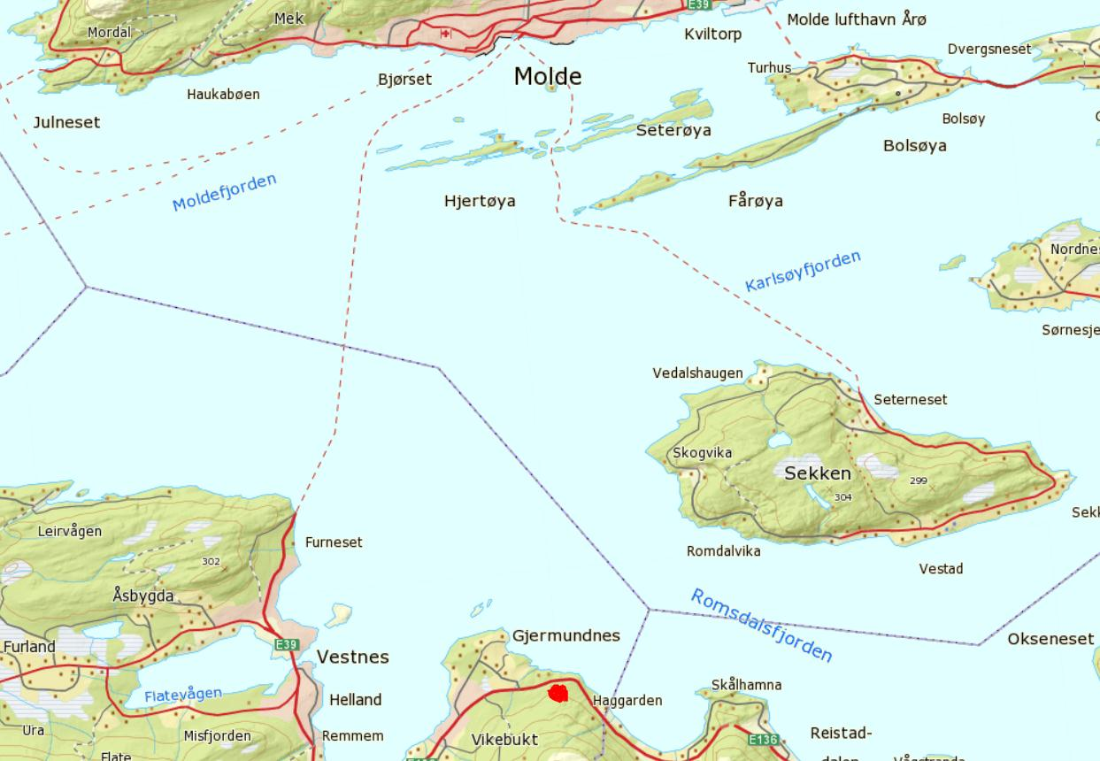 1 Innledning 1.1 Bakgrunn og formål med reguleringsplanen Forekomsten ligger ved Gjermundnes, rett syd for Molde ved Romsdalsfjorden i Vestnes kommune.