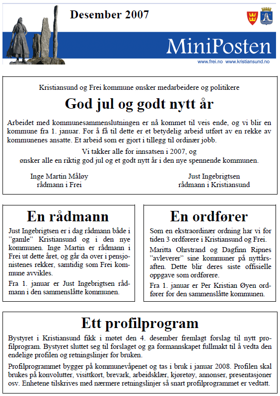 Miniposten: Et månedlig informasjonsblad for ansatte og politikere i Frei og Kristiansund.