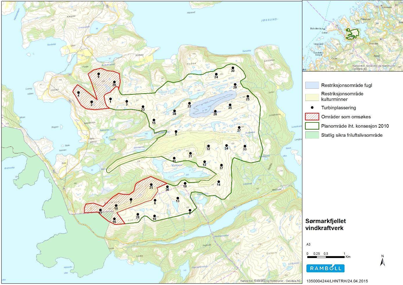 Side 3 fremgår av søknaden at den ønskede konsekvensen av endringen er en betydelig bedring av prosjektøkonomien. Samtidig vil installert effekt reduseres fra 150 til 130 MW. Figur 1.