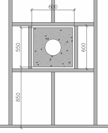 Figur 3 Hjørne sett ovenfra med senteravstand på gulvbjelker og dimensjoner på gulvbjelker og kantbjelker. Figur 4.