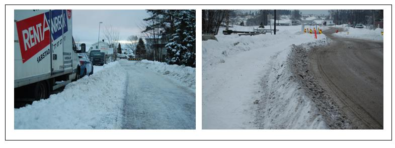 På bildene ovenfor vises en annen aspekt av vintersyklingen på gang- og sykkelveger: Snømengden ved siden av gang- og sykkelveger kan ha veldig ulik effekt.