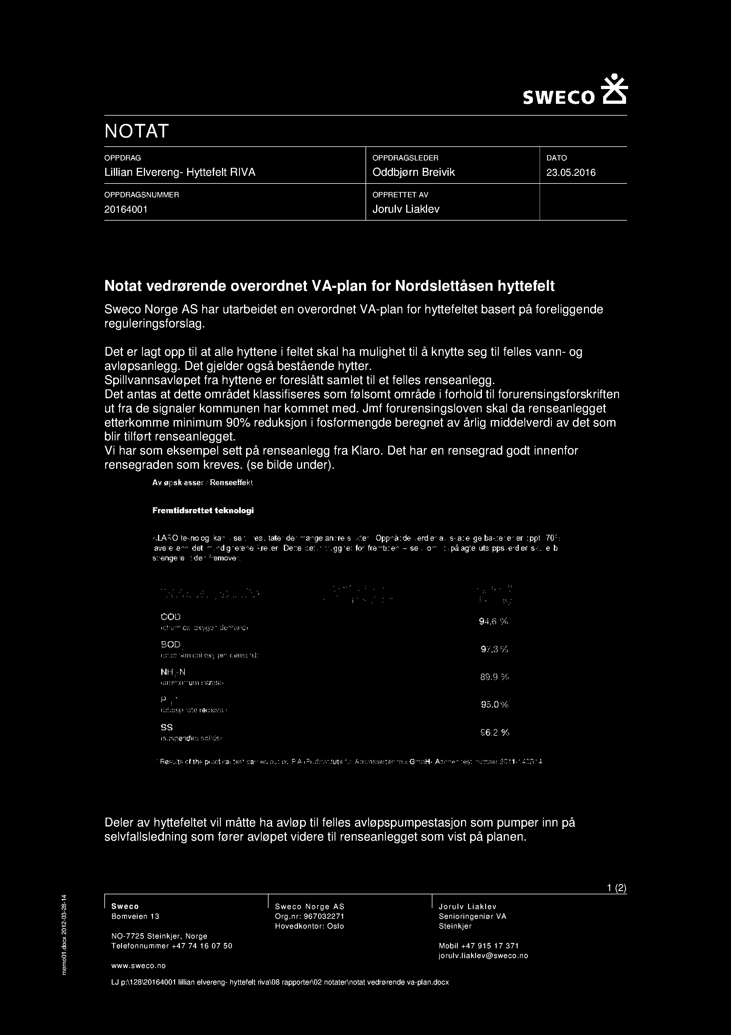 N O TAT OPPDRAG Lillian Elvereng- Hyttefelt RIVA OPPDRAGSNUMMER 20164001 OPPDRAGSLEDER Oddbjørn Breivik OPPRETTET AV Jorulv Liaklev DATO 23.05.