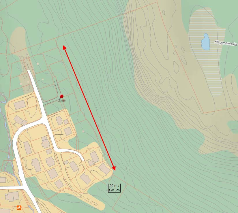 Faresonekartet viser at deler av reguleringsområdet ligger utsatt for skred med sannsynlighet større enn 1/1000 per år. Noen av tomtene er allerede bebygd.