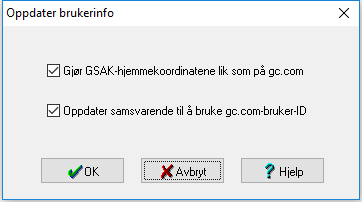 Vi får Følgende bilde og passer på at valgene er haket av og trykker ok (2 ganger) Laste inn «mine funn» Vi vil begynne med å fortelle Gsak hvilke cacher vi har funnet, så vi går