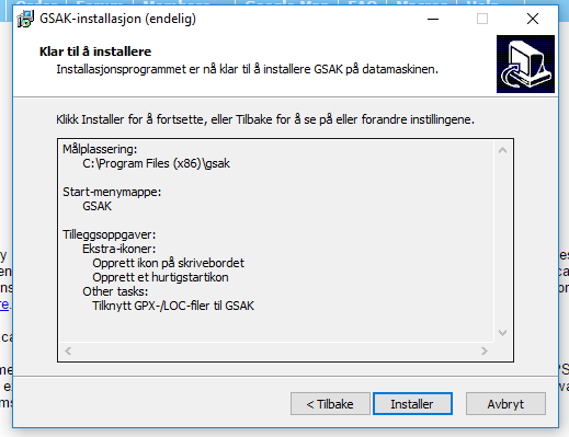 Gsak er nå klar til å installeres og gir deg et