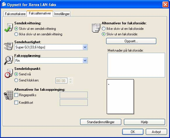 Faksvalg Bruk denne kategorien til å velge alternativer for faksjobben. En sendekvittering kan skrives ut for å bekrefte at faksen er sendt.