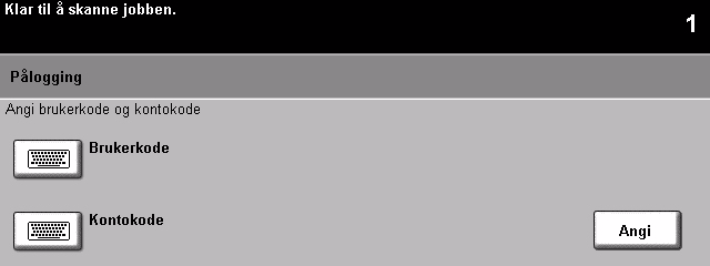 Logge på / logge av 1 Hvis Intern kontering eller tilleggsfunksjonen Kontering via nettverk er aktivert, må du angi gyldig brukernummer for å få tilgang til maskinens funksjoner.