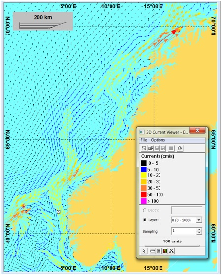 Figur 2.2 Strømforhold ved Skarfjell Tail I Nordsjøen nord for 58 N er det store variasjoner i bølgeklimaet gjennom året (ref. /4/). De største bølgehøyder forekommer hyppigst i høstsesongen.